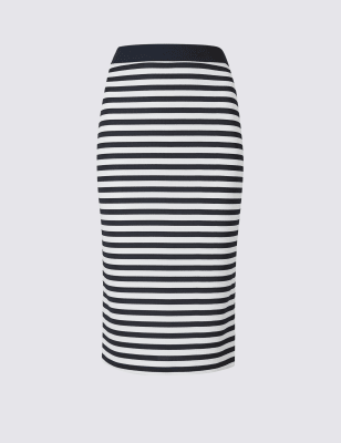 Black and white striped jersey skirt sale