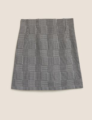 M&S Womens Jersey Checked Mini A-Line Skirt