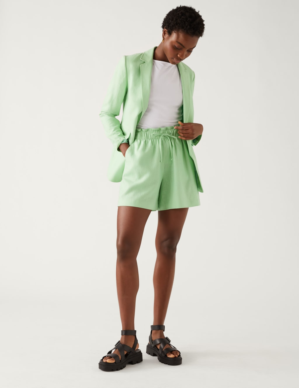 Linen Blend High Waisted Shorts image 1
