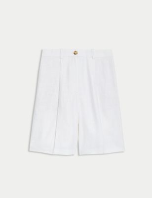Linen Blend High Waisted Bermuda Shorts