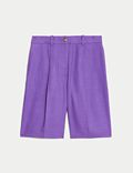 Linen Blend High Waisted Bermuda Shorts