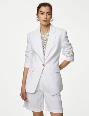 

Womens M&S Collection Linen Rich Single Breasted Blazer - Soft White, Soft White