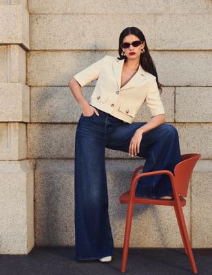 M&S Womens Linen Blend Short Sleeve Cropped Blazer - 20 - Neutral, Neutral
