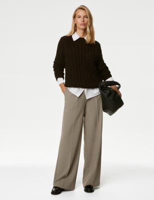 

Womens M&S Collection Pleat Front Relaxed Wide Leg Trousers - Mocha, Mocha