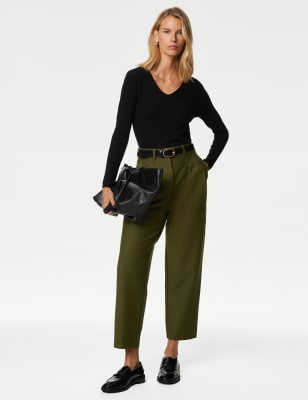 

Womens M&S Collection Jersey Tapered Ankle Grazer Trousers - Dark Khaki, Dark Khaki