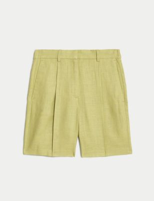 Linen Rich High Waisted Pleat Front Shorts