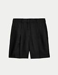 Linen Rich High Waisted Pleat Front Shorts