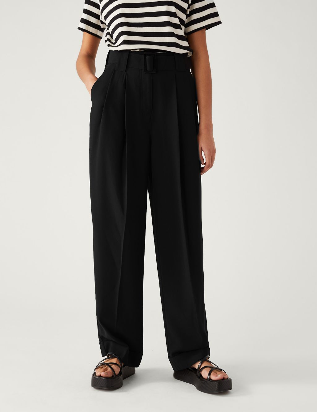 Belted Relaxed Straight Trousers image 5