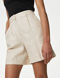 Shorts aus Leinenmischgewebe mit hohem Bund und Bundfalten vorne