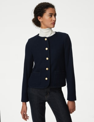 Short store collarless jacket