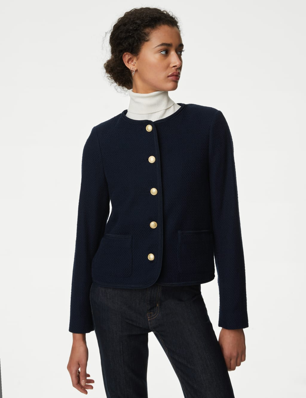 Ladies navy blue short jackets sale