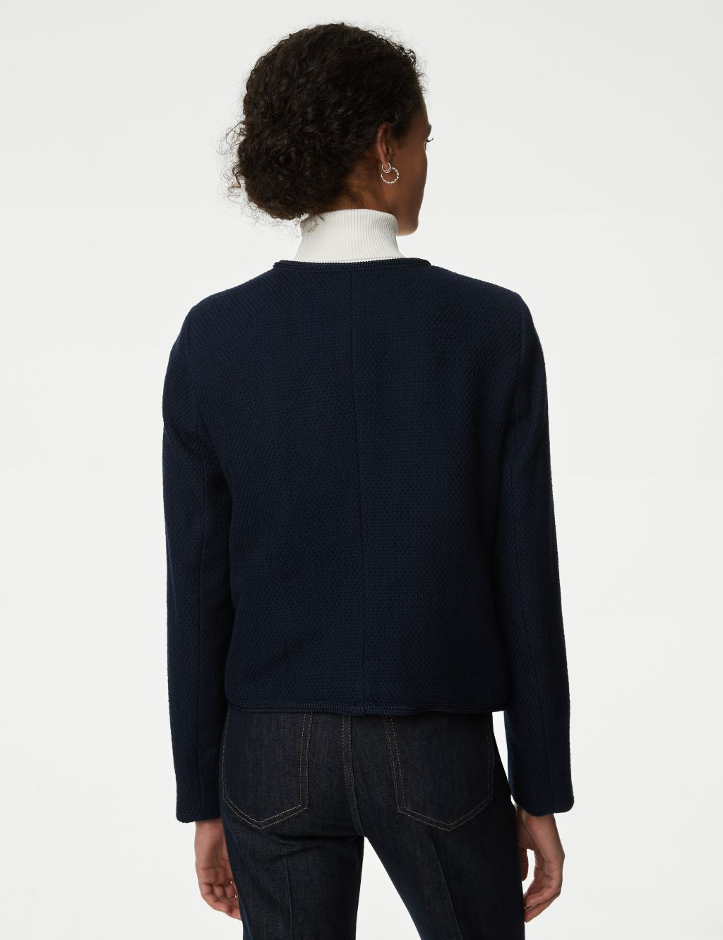 Pure Cotton Tweed Collarless Short Jacket image 5