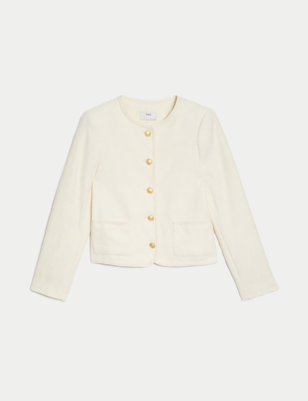 Pure Cotton Tweed Collarless Short Jacket image 2