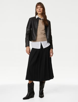 Leather pleated shop skirt m&s