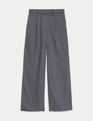 Dogtooth Pleat Front Wide Leg Trousers