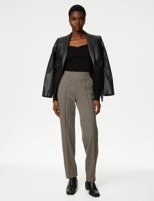 Twill Jersey Houndstooth Pintuck Trousers