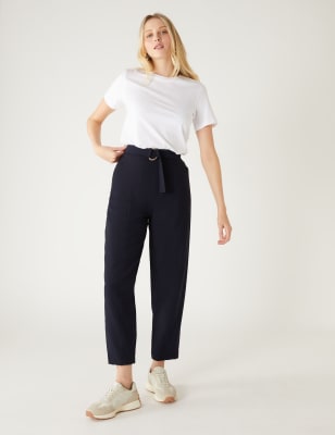 

Womens M&S Collection Gewebte, schmal zulaufende, knöchellange Hose mit Gürtel - Dark Navy, Dark Navy