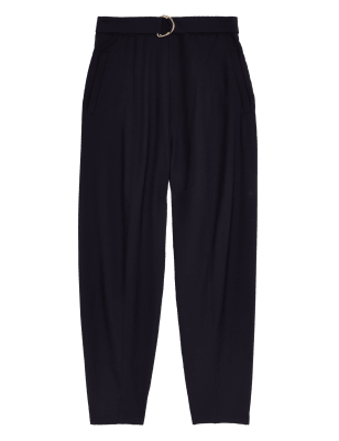 

Womens M&S Collection Gewebte, schmal zulaufende, knöchellange Hose mit Gürtel - Dark Navy, Dark Navy