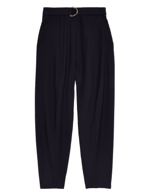 

Womens M&S Collection Woven Belted Tapered Ankle Grazer Trousers - Dark Navy, Dark Navy