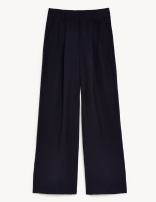 Woven Pleat Front Wide Leg Trousers