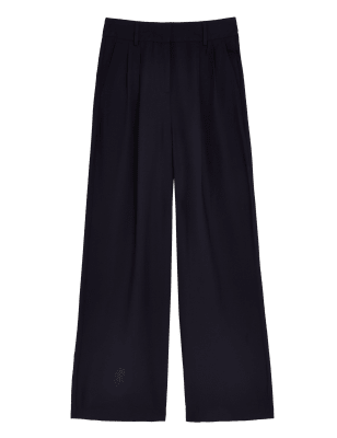

Womens M&S Collection Web-Hose aus Satin mit weitem Bein und Bundfalten - Dark Navy, Dark Navy