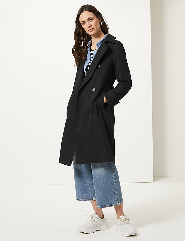 NEUF RRP £ 55.99 Ex Marks and Spencer pierre noire à boutonnage Trench Coat