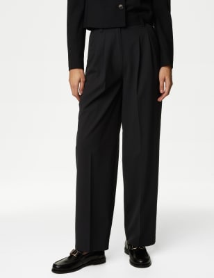 Wool Blend Pleat Front Wide Leg Trousers, Clothing Sale