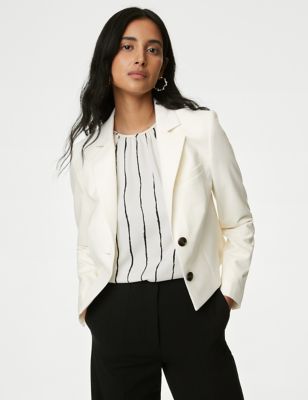 M&S Womens Wool Blend Tailored Cropped Blazer - 10 - Ivory, Ivory