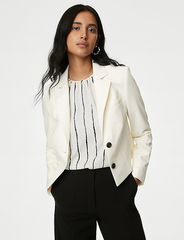 Wool Blend Tailored Cropped Blazer - IS