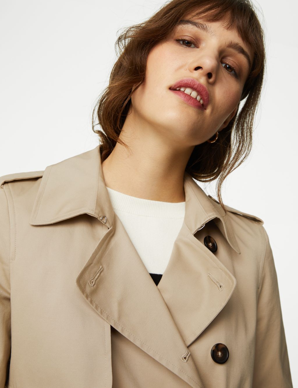 Petite Cotton Rich Double Breasted Trench Coat image 3