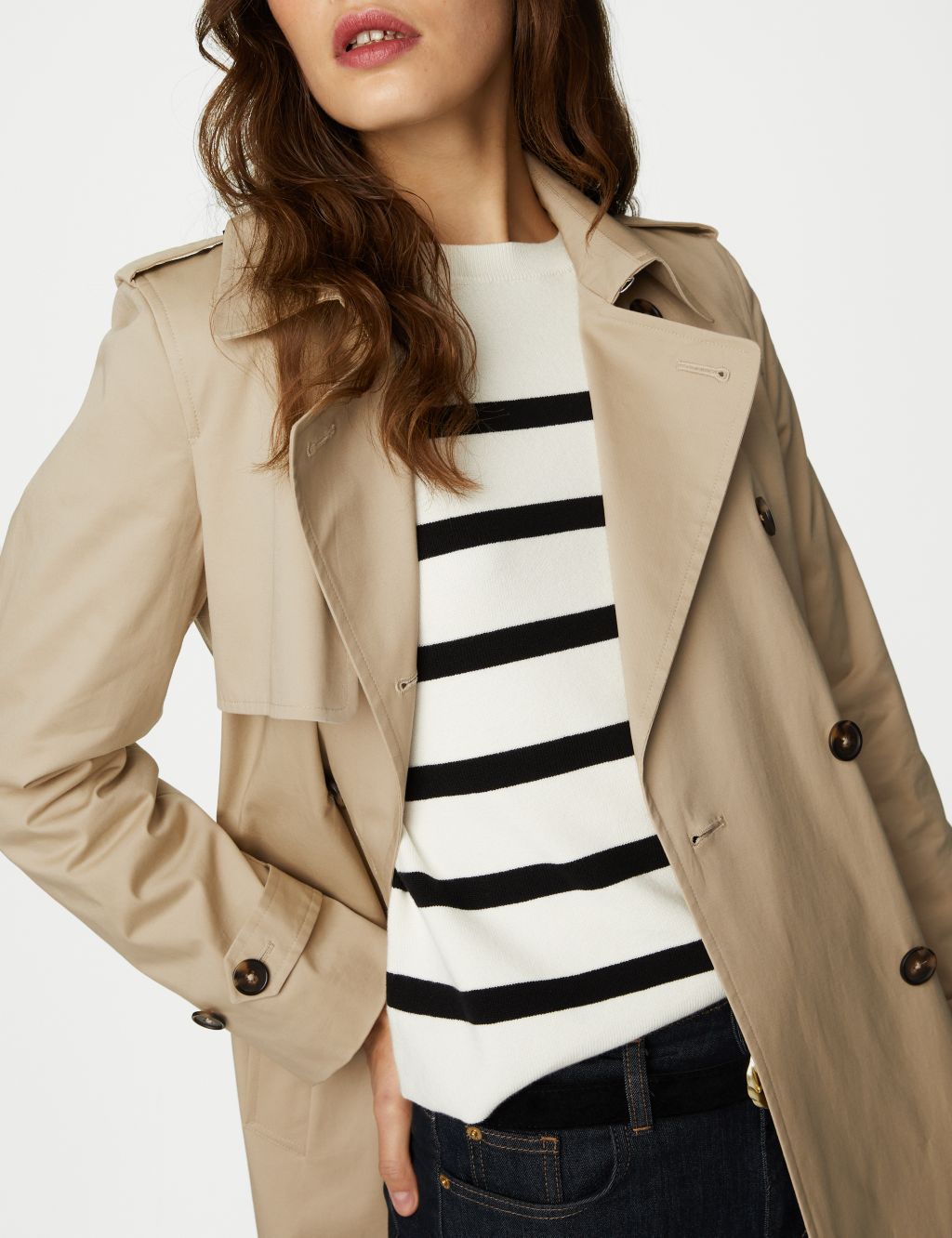 Petite Cotton Rich Double Breasted Trench Coat image 4