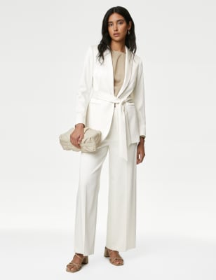 Satin Look Side Zip Wide Leg Trousers | M&S SG