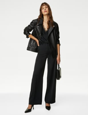 Cargo Faux Leather Wide leg Pants