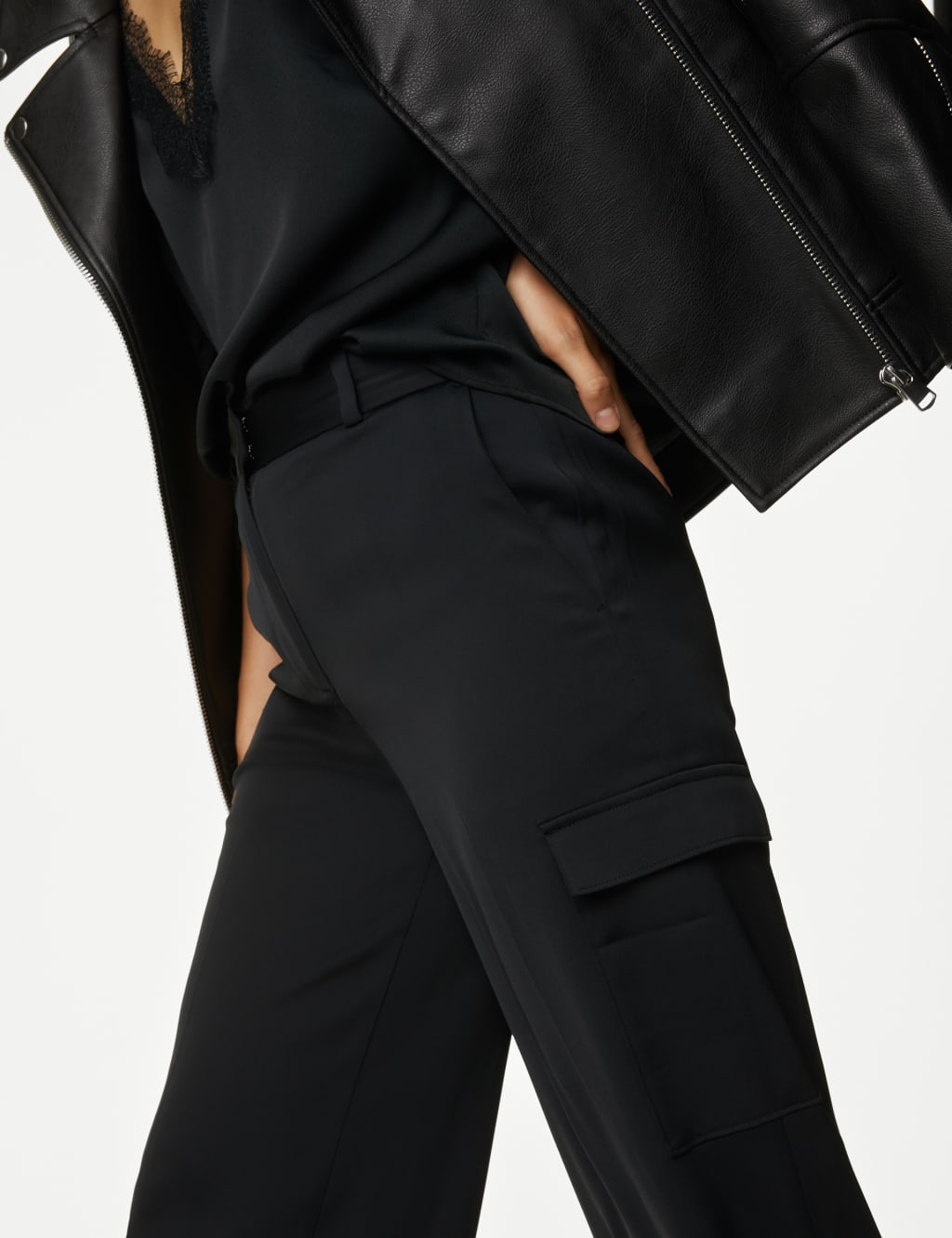 Satin Cargo Wide Leg Trousers image 3