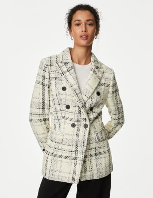 

Womens M&S Collection Tweed Tailored Double Breasted Blazer - Cream Mix, Cream Mix