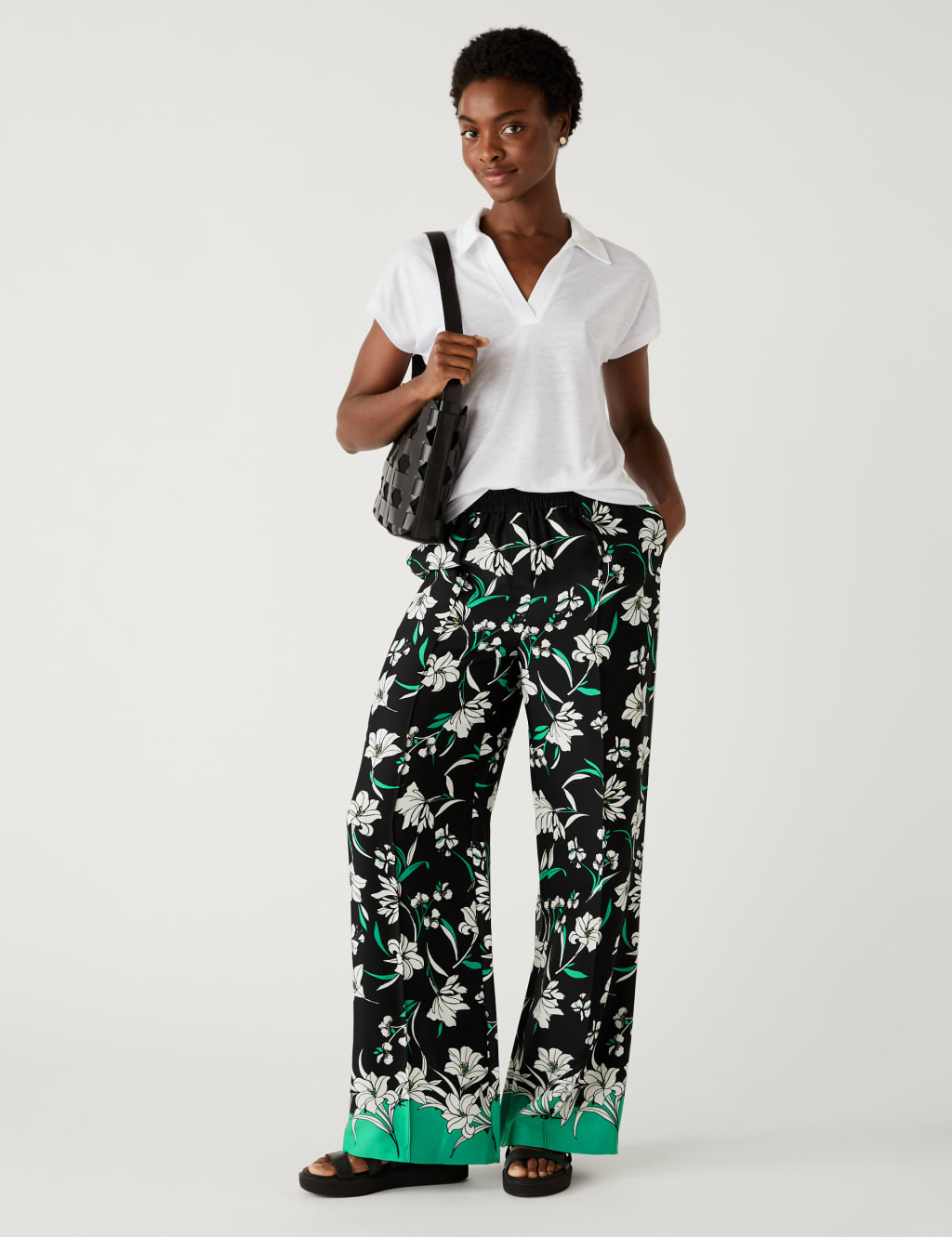 Crepe Floral Wide Leg Trousers image 2