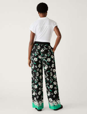 Crepe Floral Wide Leg Trousers