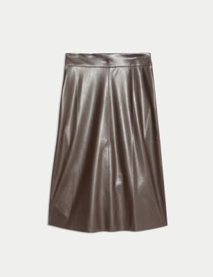 Leather Look Midi A-Line Skirt 2 of 6