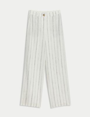 Linen Rich Striped Wide Leg Trousers 3 of 6