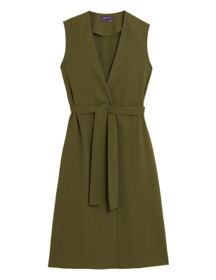 

Womens M&S Collection Belted Longline Waistcoat - Khaki, Khaki