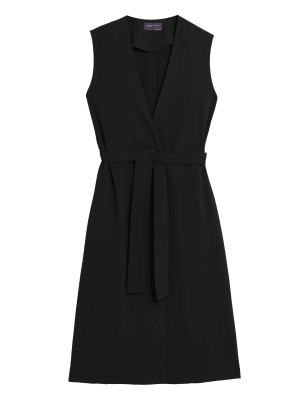 

Womens M&S Collection Belted Longline Waistcoat - Black, Black