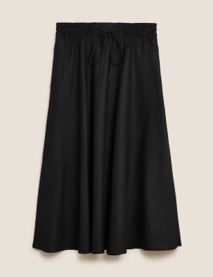  Jupe midi coupe évasée en lin - Black