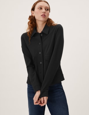 

Womens M&S Collection Jersey-Truckerjacke - Black, Black