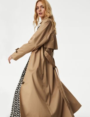 M&S Womens Cotton Rich Belted Longline Trench Coat - 12 - Tan, Tan