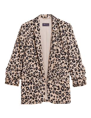 

M&S Collection Blazer de manga fruncida con estampado animalWomens - Brown Mix, Brown Mix