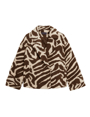 

Womens M&S Collection Brushed Zebra Print Relaxed Short Coat - Brown Mix, Brown Mix