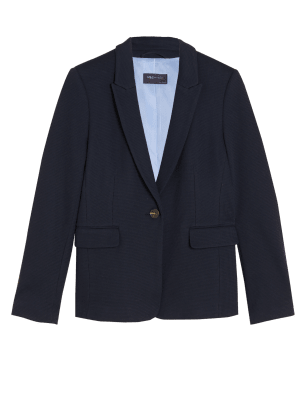 

Womens M&S Collection Schmal geschnittener, einreihiger Jersey-Blazer - Navy, Navy