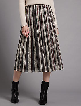 Striped Pleated Skirt
