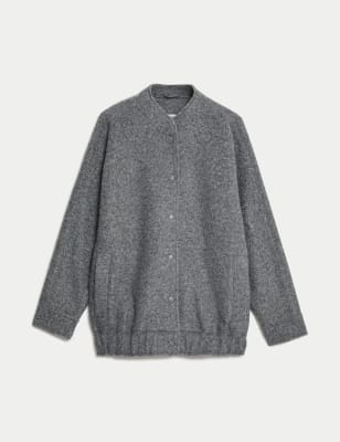 

Womens M&S Collection Textured Bomber Jacket - Grey Marl, Grey Marl