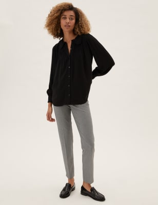 

Womens M&S Collection Karierte, knöchellange Hose in schmaler Passform - Black Mix, Black Mix